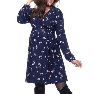 Seraphine blue floral wrap dress
